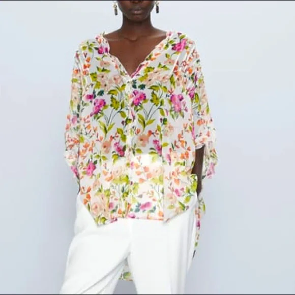 Zara floral blouse hotsell